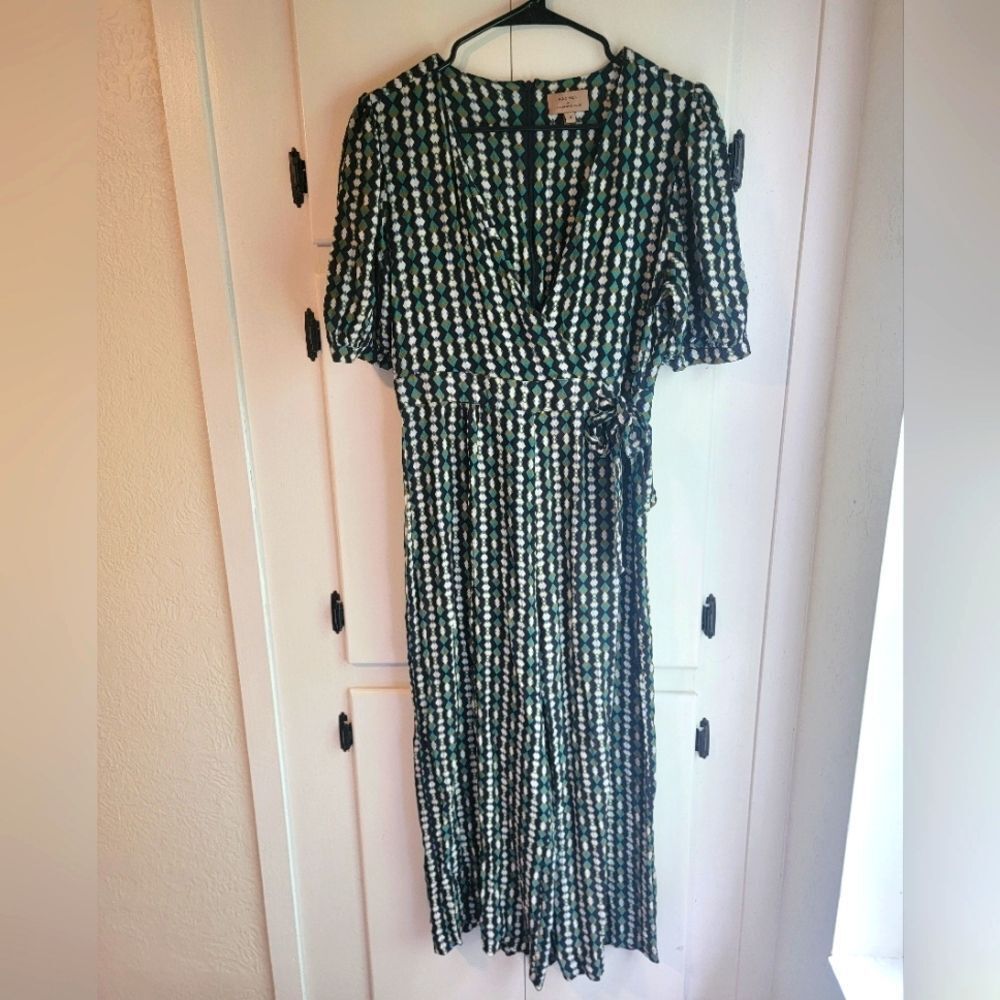Anthropologie Kachel Evie Abstract Green Belted Jumpsuit 8